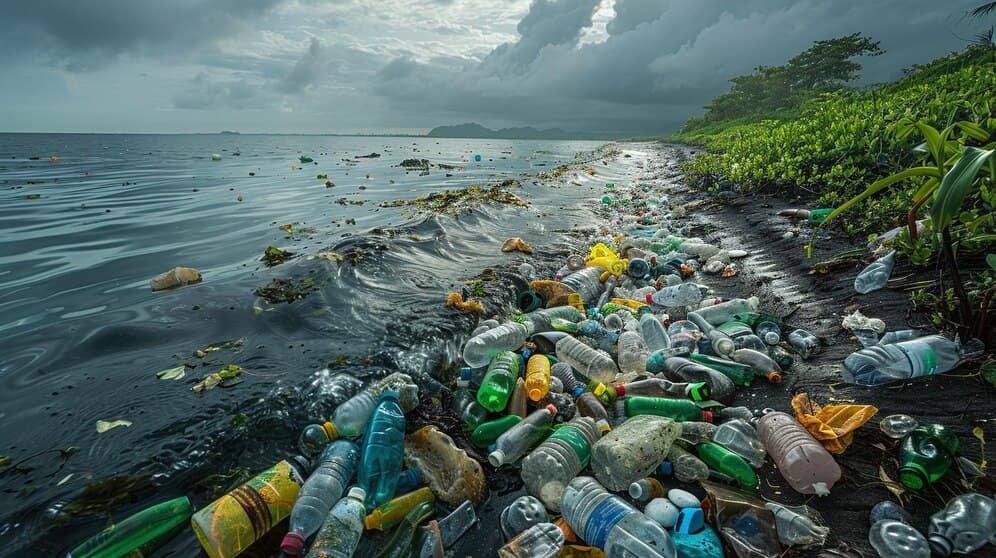Community members participating in plastic waste cleanup